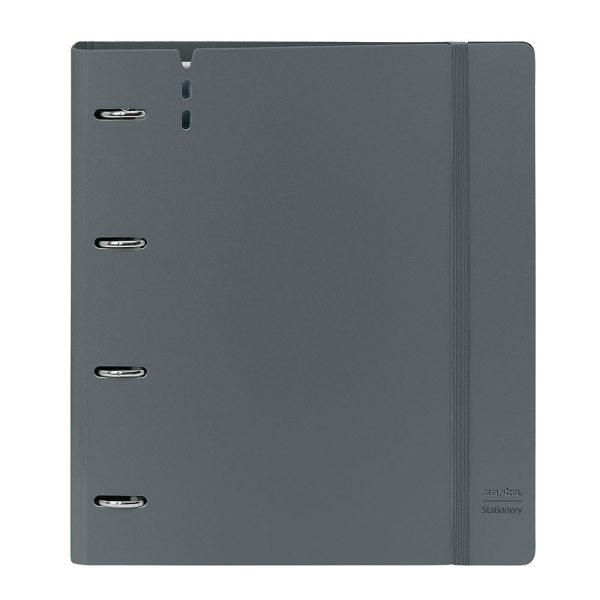 Safta Raccoglitore a 4 anelli 35 mm - Copertine in PP Foam - Ricarica 100 fogli - Chiusura elastica - Fessura per penna - Scomparto interno - 270x40x320 mm - Colore Grigio