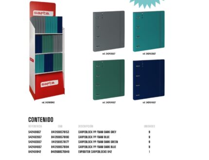 Safta Espositore con 36 raccoglitori a 4 anelli da 35 mm - Ricarica da 100 fogli - Espositore a 3 ripiani - Materiale PP Foam - 400x380x1900 mm - Colori assortiti