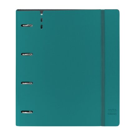 Safta Raccoglitore a 4 anelli 35 mm - Resistente - Ricarica 100 fogli - Quadretti 5x5 mm - Chiusura elastica - Fessura per penna - Tasca interna - 270x40x320 mm - Colore verde