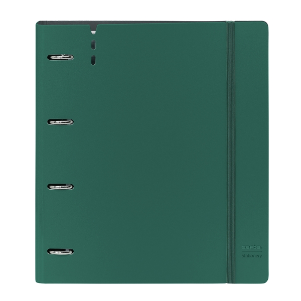 Safta Raccoglitore a 4 anelli da 35 mm - Copertine in PP Foam - Ricarica da 100 fogli - Chiusura elastica - Fessura per penna - Tasca interna - Divisori interni - 270x40x320 mm - Colore verde scuro