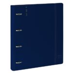 Safta Cartellina con 4 anelli da 35 mm - Copertina in plastica - Ricarica 100 fogli - Chiusura elastica - Fessura per penna - Divisori interni - 270x40x320 mm - Colore blu navy - immagine 3
