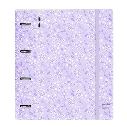 Safta Raccoglitore a 4 anelli 35 mm - Copertina in plastica - Ricarica 100 fogli - Chiusura elastica - Fessura per penna - Tasca interna - 270x40x320 mm - Colore viola