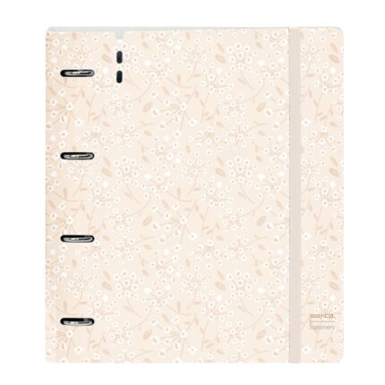 Safta Raccoglitore a 4 anelli 35 mm - Copertina in plastica - Ricarica 100 fogli - Chiusura elastica - Include divisori - Fessura per penna - Tasca interna - 270x40x320 mm - Colore beige