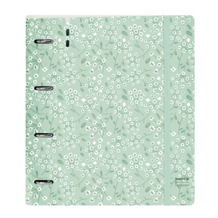 Safta Raccoglitore a 4 anelli da 35 mm - Copertine in PP Foam - Ricarica da 100 fogli - Chiusura elastica - Fessura per penna - Tasca interna - 270x40x320 mm - Colore Menta