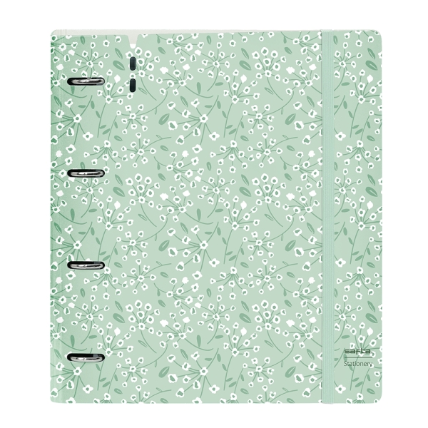 Safta Raccoglitore a 4 anelli da 35 mm - Copertine in PP Foam - Ricarica da 100 fogli - Chiusura elastica - Fessura per penna - Tasca interna - 270x40x320 mm - Colore Menta