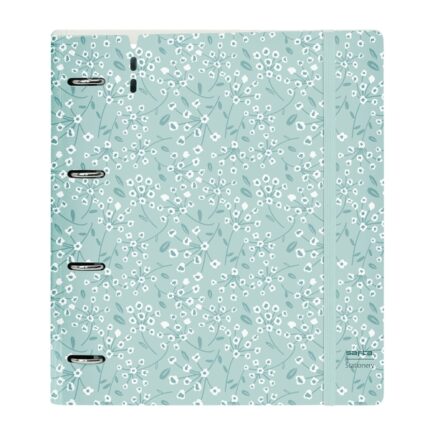 Safta Raccoglitore a 4 anelli da 35 mm - Copertina in plastica - Ricarica da 100 fogli - Chiusura elastica - Fessura per penna - Divisori interni - 270x40x320 mm - Colore Menta