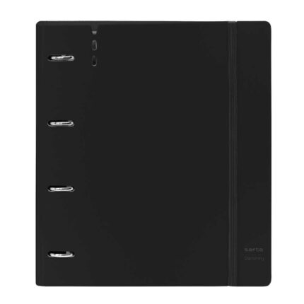 Safta Raccoglitore a 4 anelli da 35 mm - Copertine in PP Foam - Ricarica da 100 fogli - Chiusura elastica - Fessura per penna - Divisori interni - 270x40x320 mm - Colore nero