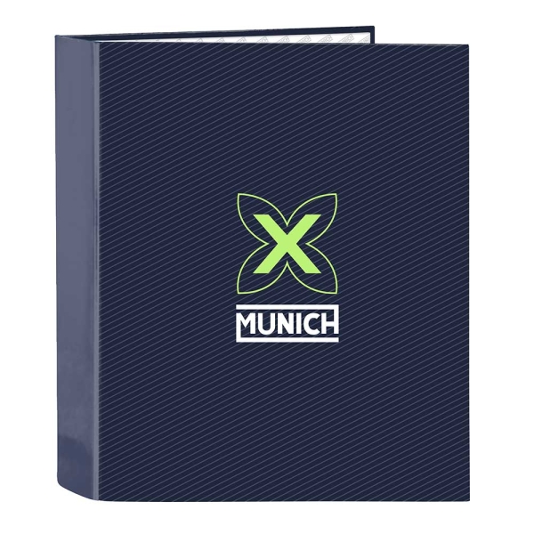 Safta Munich Blue Indigo Cartella a 4 anelli 40 mm - Copertine rigide rivestite - Formato Folio - 270x60x330 mm - Colore blu navy