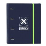 Safta Munich Blue Indigo Raccoglitore a 4 anelli da 35 mm - Copertina rigida rivestita - Ricarica da 100 fogli - Griglia 5x5 mm - Chiusura elastica - Divisori interni - 270x35x320 mm - Colore blu navy