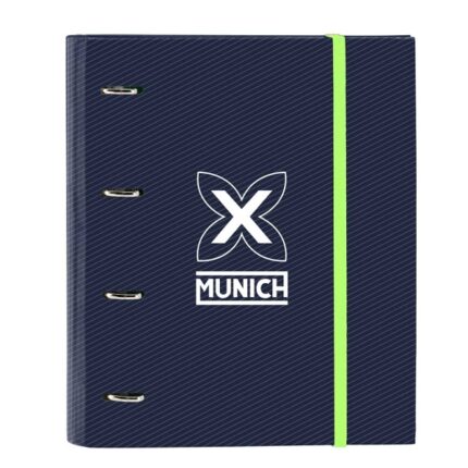 Safta Munich Blue Indigo Raccoglitore a 4 anelli da 35 mm - Copertina rigida rivestita - Ricarica da 100 fogli - Griglia 5x5 mm - Chiusura elastica - Divisori interni - 270x35x320 mm - Colore blu navy