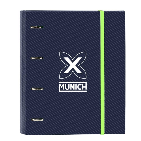 Safta Munich Blue Indigo Raccoglitore a 4 anelli da 35 mm - Copertina rigida rivestita - Ricarica da 100 fogli - Griglia 5x5 mm - Chiusura elastica - Divisori interni - 270x35x320 mm - Colore blu navy