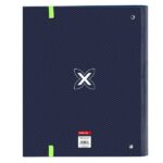Safta Munich Blue Indigo Raccoglitore a 4 anelli da 35 mm - Copertina rigida rivestita - Ricarica da 100 fogli - Griglia 5x5 mm - Chiusura elastica - Divisori interni - 270x35x320 mm - Colore blu navy - immagine 2