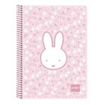 Safta Miffy Fiori Quaderno a spirale - Formato quarto - 80 fogli a quadretti 4x4 mm - Carta 80 g/m² - Copertina rigida - 155x10x220 mm - Colore rosa