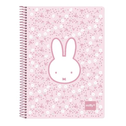 Safta Miffy Fiori Quaderno a spirale - Formato quarto - 80 fogli a quadretti 4x4 mm - Carta 80 g/m² - Copertina rigida - 155x10x220 mm - Colore rosa