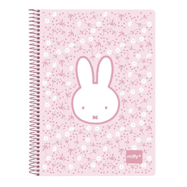 Safta Miffy Fiori Quaderno a spirale - Formato quarto - 80 fogli a quadretti 4x4 mm - Carta 80 g/m² - Copertina rigida - 155x10x220 mm - Colore rosa