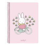 Safta Miffy Fiori - Quaderno a spirale - Formato A6 - 120 fogli - 118x146 mm - Colore rosa