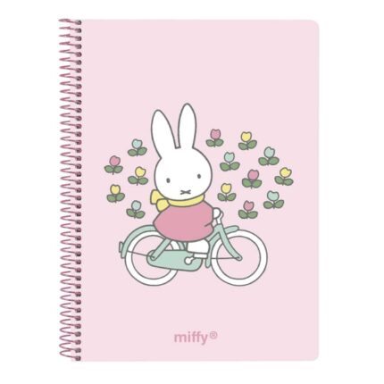 Safta Miffy Fiori - Quaderno a spirale - Formato A6 - 120 fogli - 118x146 mm - Colore rosa