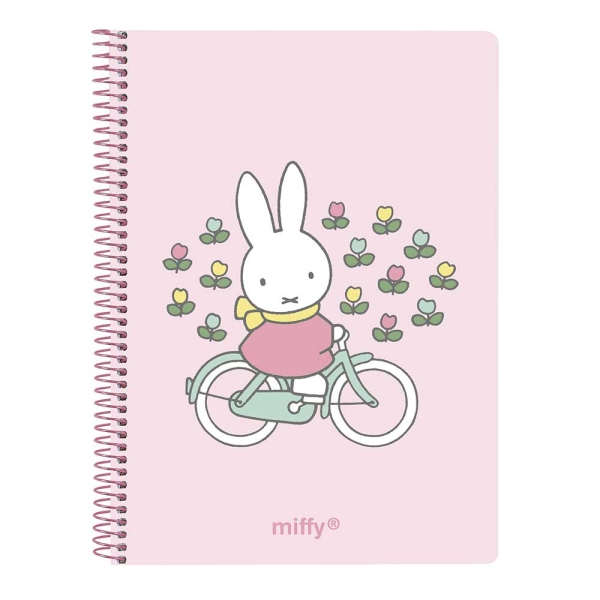 Safta Miffy Fiori - Quaderno a spirale - Formato A6 - 120 fogli - 118x146 mm - Colore rosa