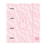 Safta Miffy Fiori Raccoglitore a 4 anelli 35 mm - Copertine rigide rivestite - Ricarica 100 fogli - Chiusura elastica - Griglia 5x5 mm - Grammatura 80 g/m² - 270x35x320 mm - Colore rosa