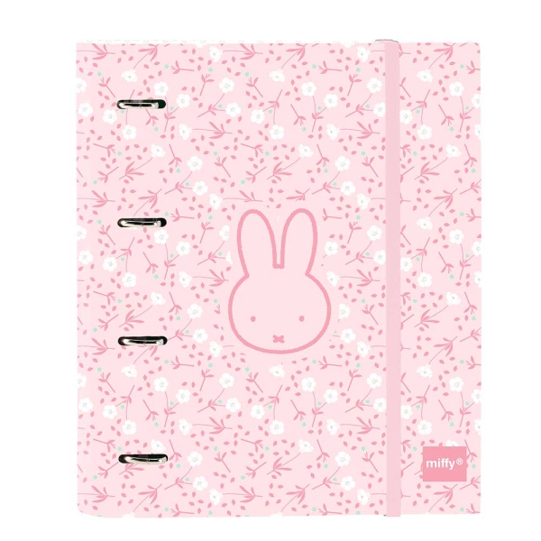 Safta Miffy Fiori Raccoglitore a 4 anelli 35 mm - Copertine rigide rivestite - Ricarica 100 fogli - Chiusura elastica - Griglia 5x5 mm - Grammatura 80 g/m² - 270x35x320 mm - Colore rosa