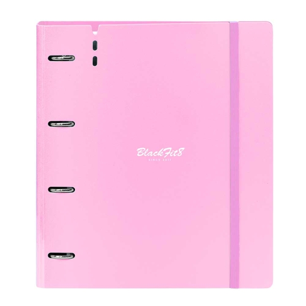 Safta Blackfit8 Smile Raccoglitore a 4 anelli da 35 mm - Copertine in PP Foam - Ricarica da 100 fogli - Chiusura elastica - Include divisori - Griglia 5x5 mm - 270x40x320 mm - Colore rosa