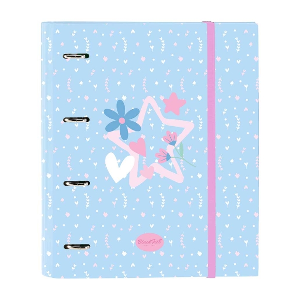 Safta Blackfit8 Smile Raccoglitore a 4 anelli da 35 mm - Copertina rigida rivestita - Ricarica da 100 fogli - Griglia 5x5 mm - Chiusura elastica - 270x35x320 mm - Colore azzurro