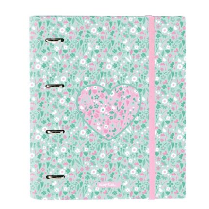 Safta Cuore Raccoglitore a 4 anelli da 35 mm - Copertina rigida rivestita - Ricarica da 100 fogli - Griglia 5x5 mm - Chiusura elastica - Separatori inclusi - 270x35x320 mm - Colore turchese