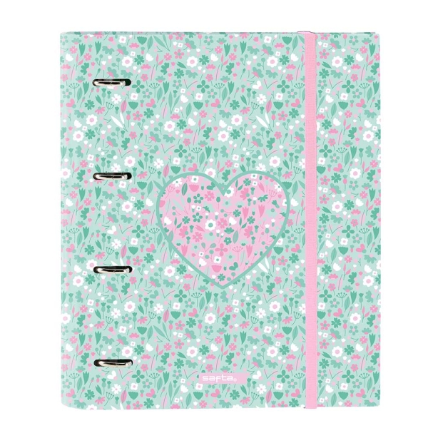 Safta Cuore Raccoglitore a 4 anelli da 35 mm - Copertina rigida rivestita - Ricarica da 100 fogli - Griglia 5x5 mm - Chiusura elastica - Separatori inclusi - 270x35x320 mm - Colore turchese