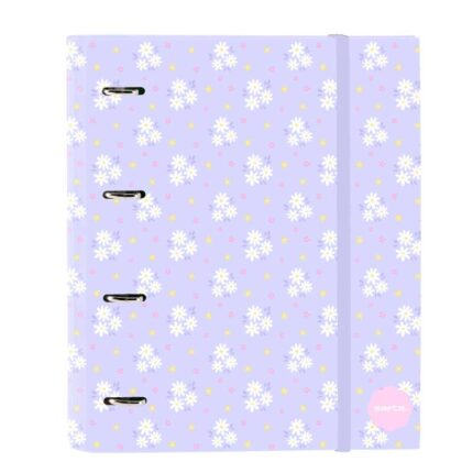 Safta Bouquet Raccoglitore con 4 anelli da 35 mm - Copertina rigida rivestita - Ricarica da 100 fogli - Chiusura elastica - Separatori inclusi - Fogli da 80 g/m² - 270 x 35 x 320 mm - Colore viola