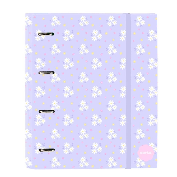 Safta Bouquet Raccoglitore con 4 anelli da 35 mm - Copertina rigida rivestita - Ricarica da 100 fogli - Chiusura elastica - Separatori inclusi - Fogli da 80 g/m² - 270 x 35 x 320 mm - Colore viola