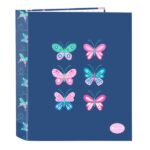 Safta Blackfit8 Mariposas Cartella con 4 anelli da 40 mm - Copertine rigide rivestite - Formato Folio - Resistente - 270x60x330 mm - Colore blu navy