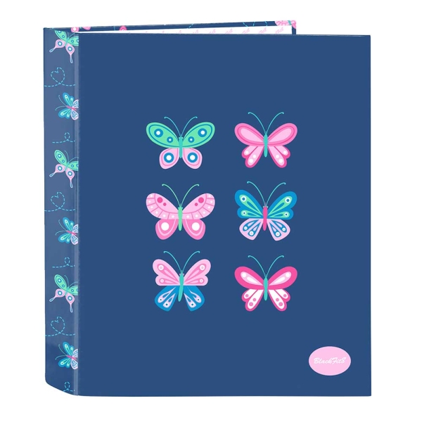 Safta Blackfit8 Mariposas Cartella con 4 anelli da 40 mm - Copertine rigide rivestite - Formato Folio - Resistente - 270x60x330 mm - Colore blu navy