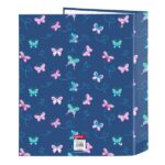 Safta Blackfit8 Mariposas Cartella con 4 anelli da 40 mm - Copertine rigide rivestite - Formato Folio - Resistente - 270x60x330 mm - Colore blu navy - immagine 2