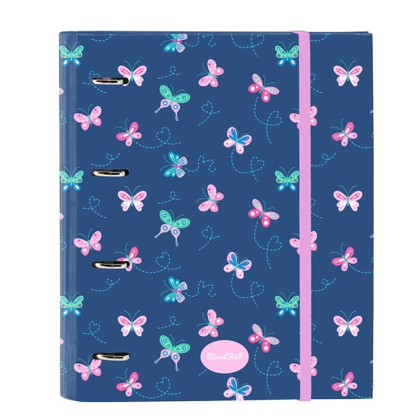 Safta Blackfit8 Mariposas Raccoglitore a 4 anelli da 35 mm - Copertina rigida rivestita - Ricarica da 100 fogli - Griglia 5x5 mm - Chiusura elastica - Divisori interni - 270x35x320 mm - Colore blu navy