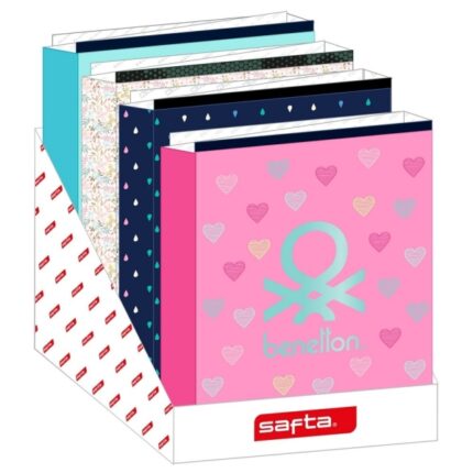 Safta Espositore con cartelle ad anelli - Materiale riciclato - Formato Folio - Dorso largo - 290x340x340 mm - Colori assortiti