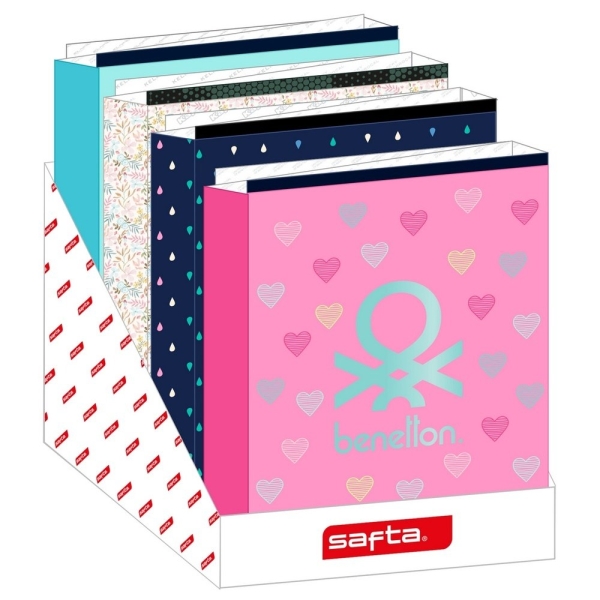 Safta Espositore con cartelle ad anelli - Materiale riciclato - Formato Folio - Dorso largo - 290x340x340 mm - Colori assortiti