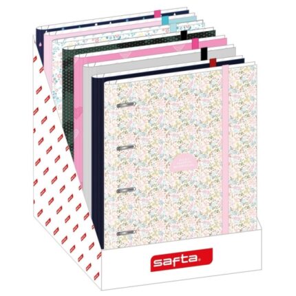 Safta Espositore con 8 cartelline a 4 anelli da 35 mm - Materiale resistente - Include 100 fogli per cartellina - 290x340x340 mm - Colori assortiti