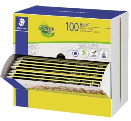 Staedtler Noris 120-2 Espositore con 100 matite di grafite esagonali HB - Miniera ultraresistente da 2 mm - Legno proveniente da foreste sostenibili