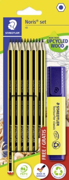 Staedtler Noris 120 Confezione con 12 matite esagonali in grafite HB + 1 evidenziatore fluorescente Textsurfer giallo - Resistenza alla rottura - Legno proveniente da foreste sostenibili