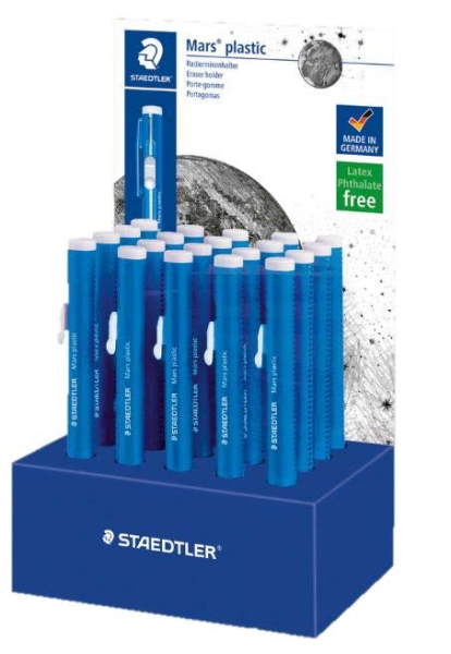 Staedtler Mars Plastic 528 50 Espositore con 20 portagomma a forma di matita - Con cursore per far scorrere la gomma - Senza ftalati né lattice
