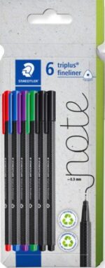 Staedtler Triplus Fineliner 334 Confezione da 6 pennarelli a punta fine - Tratto di circa 0