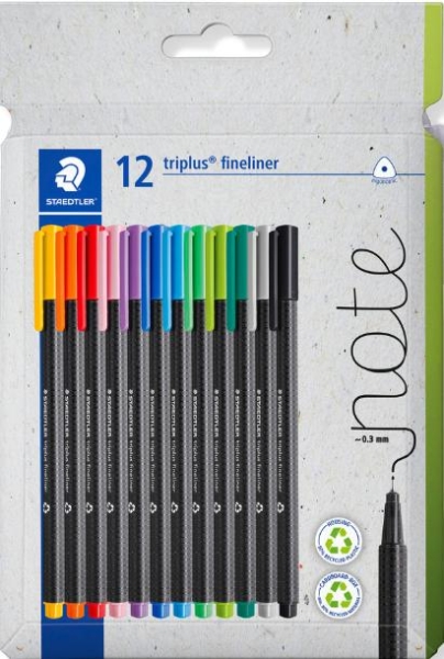 Staedtler Triplus Fineliner 334 Confezione da 12 pennarelli a punta fine - Tratto di circa 0
