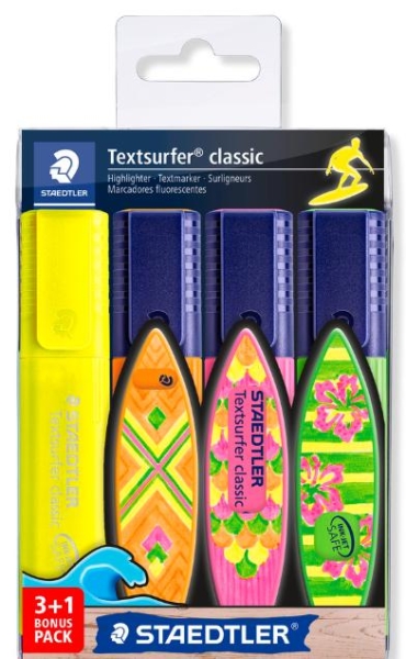 Staedtler Textsurfer Classic 364 Confezione da 4 evidenziatori fluorescenti - Asciugatura rapida - Tratto 1 - 5 mm circa - Colori assortiti