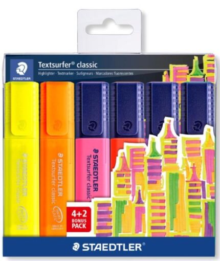 Staedtler Textsurfer Classic 364 Confezione da 6 pennarelli fluorescenti - Asciugatura rapida - Tratto 1 - 5 mm circa - Colori assortiti