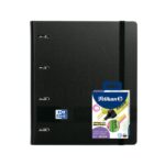 Oxford Europeanbinder Live & Go A4+ Pack con raccoglitore formato A4+ con ricambio da 100 fogli + confezione da 4 pennarelli Pelikan Testmarker 490 - Copertina in polistirolo - Chiusura con elastico - Colore nero