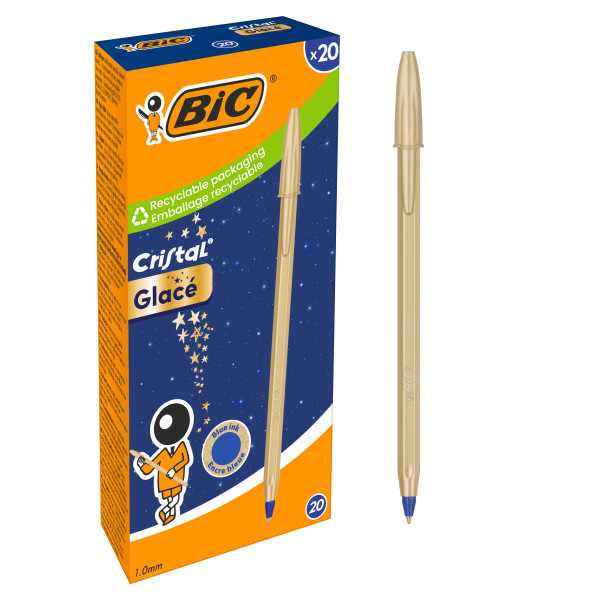 Bic Cristal Glace Penna a sfera - Corpo opaco color oro opaco - Punta rotonda da 1 mm - Tratto 0