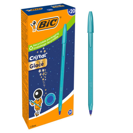 Bic Cristal Glace Penna a sfera - Corpo opaco in colore blu metallizzato opaco - Punta rotonda da 1 mm - Tratto 0