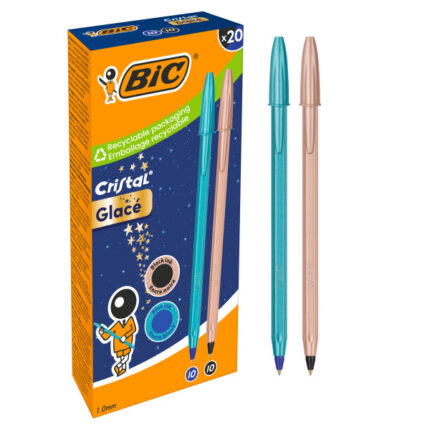Bic Cristal Glace Confezione da 20 penne a sfera - Corpo opaco in colore blu metallizzato opaco e rame opaco - Punta rotonda da 1 mm - Tratto 0