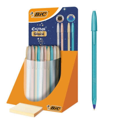 Espositore Bic Cristal Glace con 40 penne a sfera - Corpo opaco in colori metallizzati opachi - Punta rotonda da 1 mm - Tratto 0