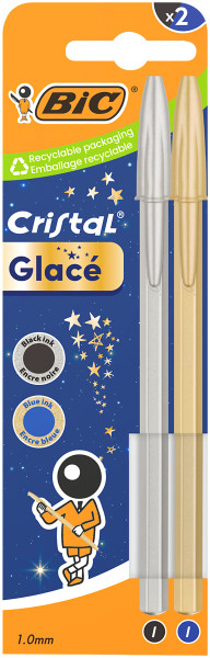 Bic Cristal Glace Pack con 2 penne a sfera - Corpo opaco in colori metallizzati opachi - Punta rotonda da 1 mm - Tratto 0